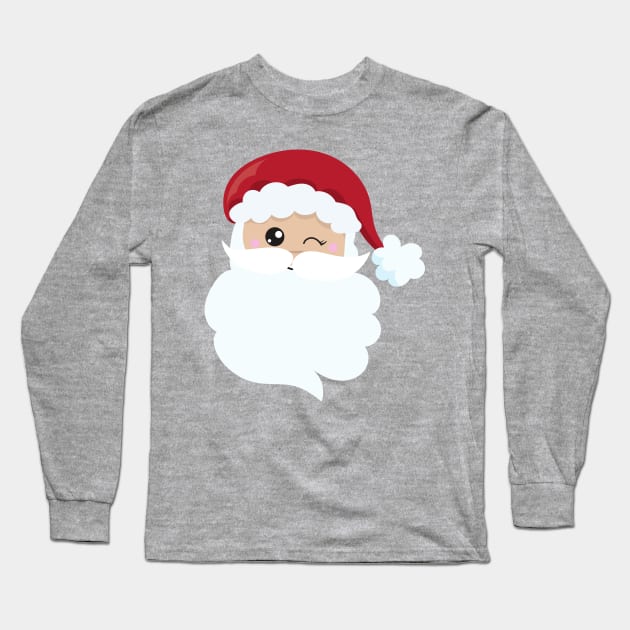 Santa Claus, Winking Santa, Santa Hat, Christmas Long Sleeve T-Shirt by Jelena Dunčević